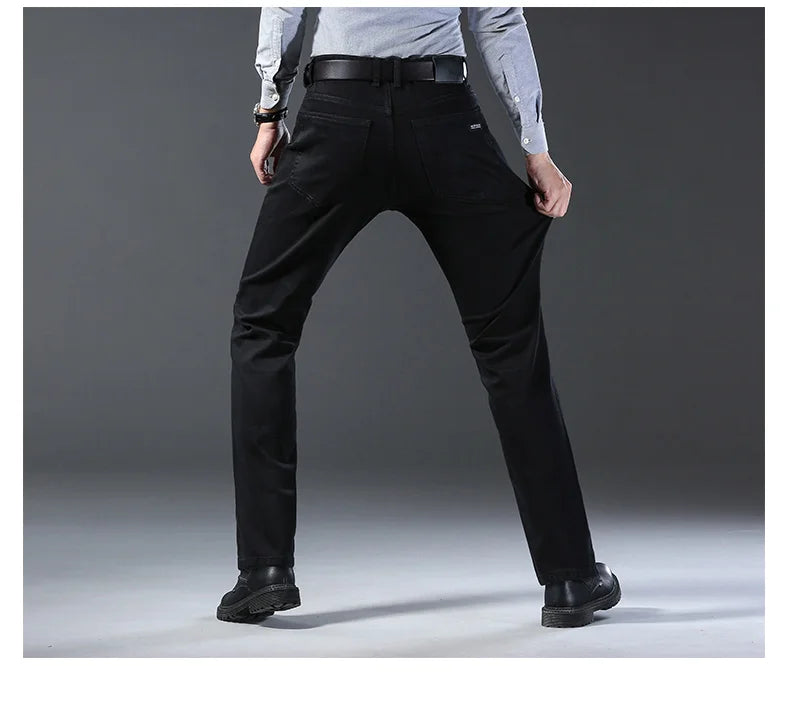 Wthinlee Neue Business Herren Jeans Casual Gerade Stretch Mode Klassische Blau Schwarz Arbeit Denim Hosen Männliche Marke Kleidung