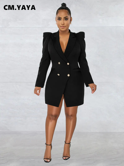 CM.YAYA Elegant Women  Blazer  Women 2022 Autumn Winter Streetwear Robe Femme Blazer Style Bodycon Midi Dress Female Clothing