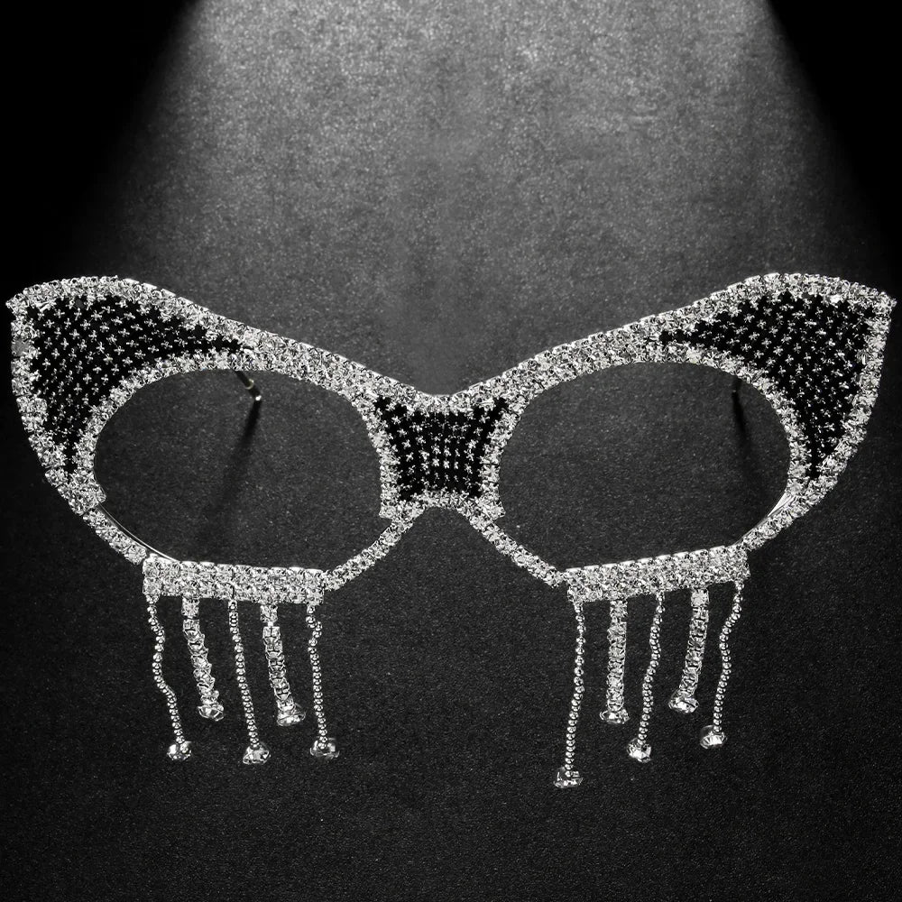Stonefans Simple Rhinestone Cat Eye Glasses Frames Jewelry for Women Statement Spectacle Eye Decoration No Lens Eyewear Gift