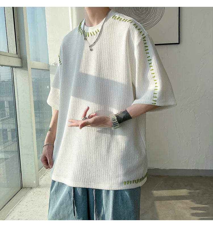 Herren Sommer Qualität T-Shirts Manuelle Naht Harajuku Lässiges T-Shirt Für Männer 2023 Neu Neutral Oversize T-Shirts Kurzarm Oberteile
