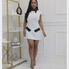 Elegantes A-Linien-Minikleid für Damen mit Peter-Pan-Kragen, kurzen Ärmeln, Taschen, Patchwork, Etui-Passform, hoher Taille, für Party und Club, kurze Kleider
