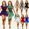 Frühlings- und Sommer-Damenkleidung MINI Kurzes einfarbiges neues Wind-Pailletten-Neckholder-Strandkleid One-Shoulder-Federn Spice G