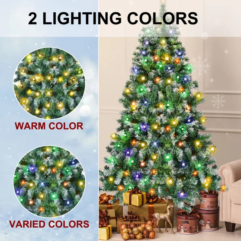 Christmas Tree with 300 Lights Artificial Xmas Tree with 360 Rotation Design LED Warm Multicolor Lights Xmas Tree Holiday Decor