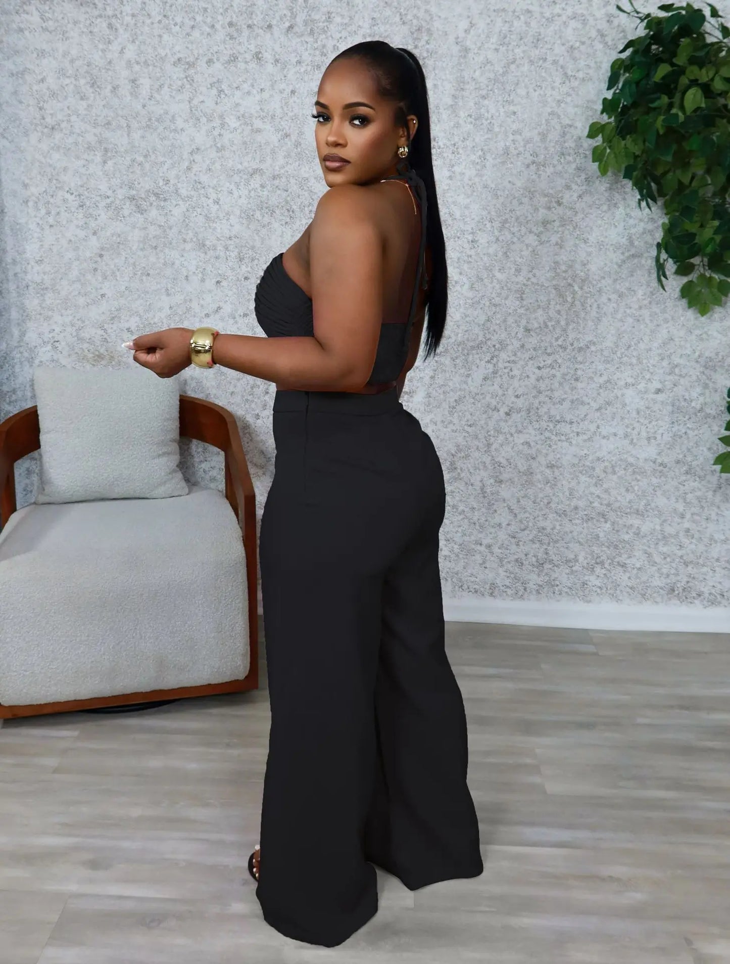 Pant Set Women Two Piece Sets Sexy Sleeveless Tops Drawstring Wide Leg Long Pants High Waist Y2k Streetwear Elegant Splice