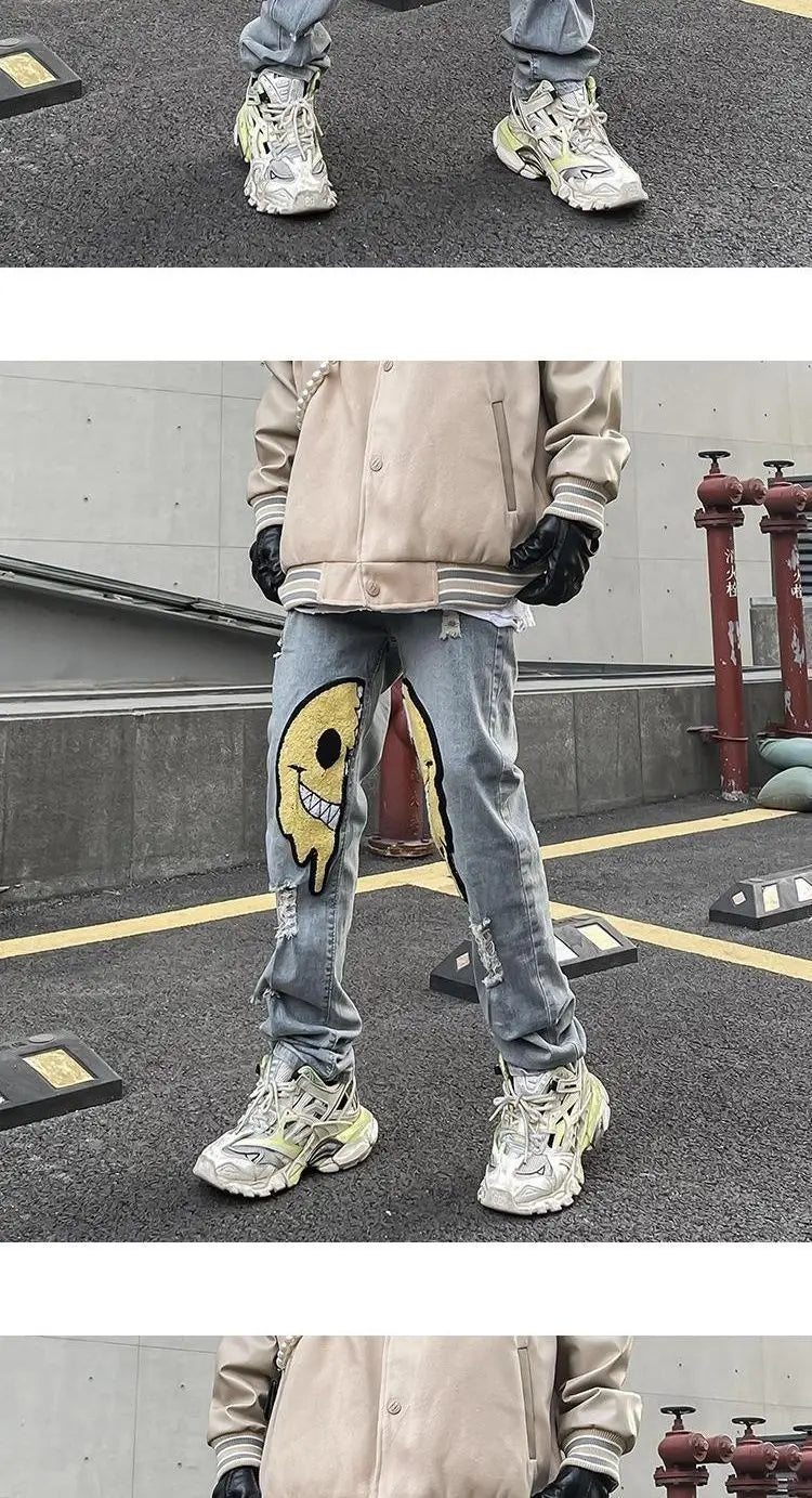 Irregular Ripped Hole Jeans Denim Pant Woman Man Straight Patchwork Baggy boyfriend y2k Punk Kpop Harajuku Streetwear Hip Hop