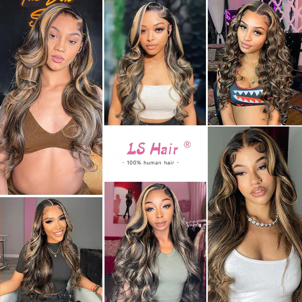 32 Inch Body Wave 1B/27 Highlight 13x6 Lace Frontal Wigs Human Hair Wig Brazilian 200 Density Colored Ombre Lace Wig For Women