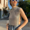 Sexy Rhinestone Backless Party Crop Top Women Glitter Turtleneck TShirt Adjustable Metal Chain Summer Nightculb Diamond Tank Top