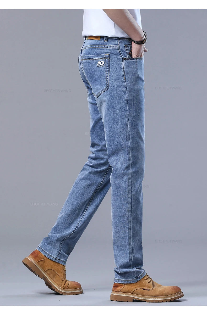 Frühlings Herren Hellblaue Slim Jeans Stylische Lässige Stretch Denim Hose Klassische Chinohose Rauchgrau
