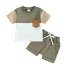 Fashion Summer Baby Boys Clothes Set Short Sleeve Pocket Contrast Color T-shirt + Elastic Waist Shorts 2PCS Kids infant Outfits