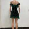 Damen Partykleid Ärmellos Glänzende Pailletten Feder Abendkleid Sexy schulterfrei rückenfrei Mini Formelle Ballkleider HXY8