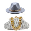 Set Straw Hat and Bag Set Gold Chain Bag Hat Set Ladies Leather Bag Tote Church Fedora Party Jazz Straw Hat