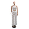 Women Two Piece Pant Sets Sexy Hollow Out Vest Sleeveless Tanks Tops Splice Long Pants Drawstring Streetwear Summer 2025