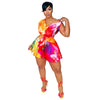 CM.YAYA Damen Batik-Print Strand Ärmellos V-Ausschnitt Schärpen Sexy Party Club Playsuits Jumpsuit 2025 Sommer Einteiler Rompers