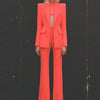 Pantsuit Suits Blazer Women Red Orange New Design Flare Pants Set Two Piece Sets Festival Office Business Female Suit Outfits