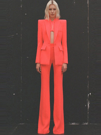 Pantsuit Suits Blazer Women Red Orange New Design Flare Pants Set Two Piece Sets Festival Office Business Female Suit Outfits
