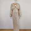 Women Sequins Splice Dress V Neck Full Sleeve A Line Evening Dresses Party Solid High Waist Long Skirts Office Lady Prom