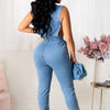 Hollow Denim Ankle Length Pants Women Overalls Spliced Washed Pencil Jeans Vintage Skinny Jean One Piece Button Sexy 2024
