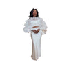 White Pleated Ruffle Crop Top Women Oversized Fan Sleeve Stand Collar Elegant Formal Evening Party Blouse