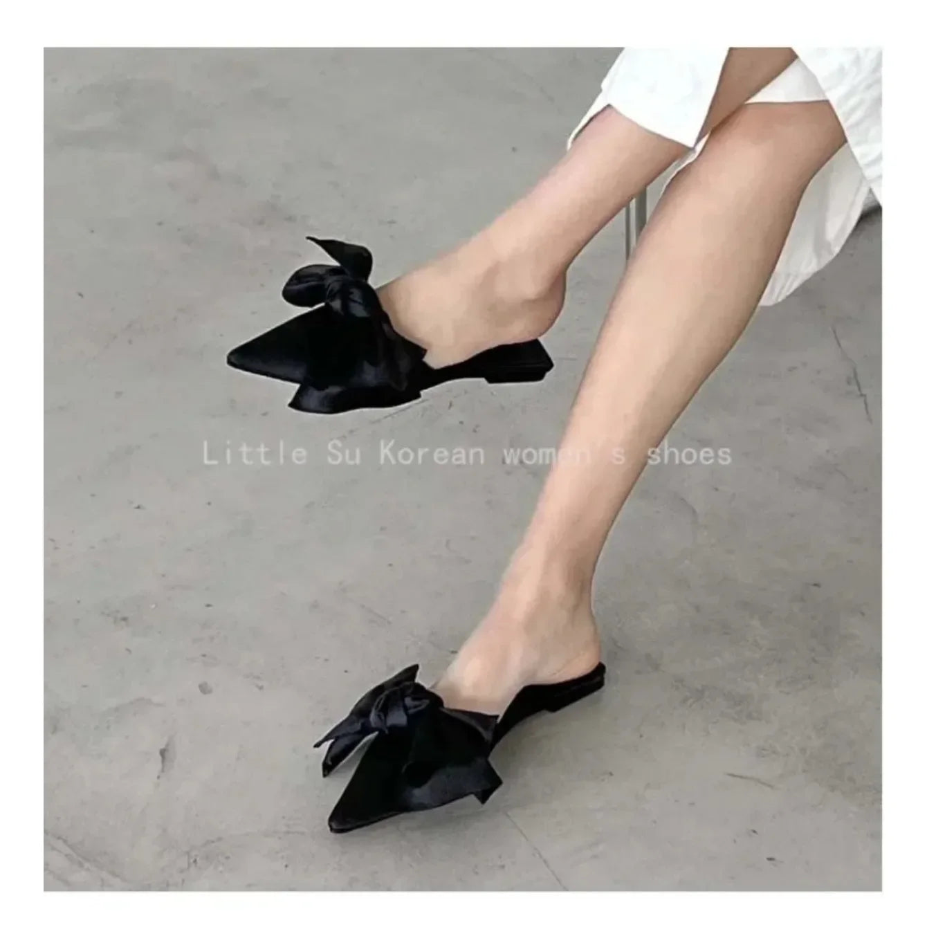 Oversize Bowtie Mule Shoes Women Fashion Pointed Toe Stripe Wave Slip-on Sandals Ladies Luxury Satin Silk Outdoor Flat Slippers