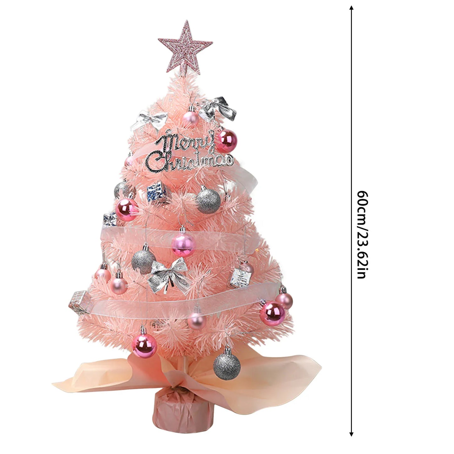 Hot Sale 45/60cm Christmas Tree With lights White/Pink Christmas Tree With Star Christmas Miniature Pine With Ornaments