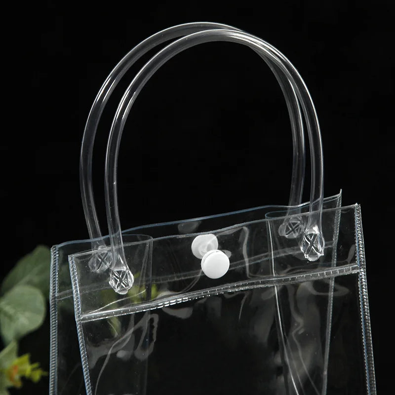 10/20pcs/lot Transparent Soft PVC Gift Tote Packaging Bags with Hand Loop Clear Plastic Handbag Cosmetic Bag