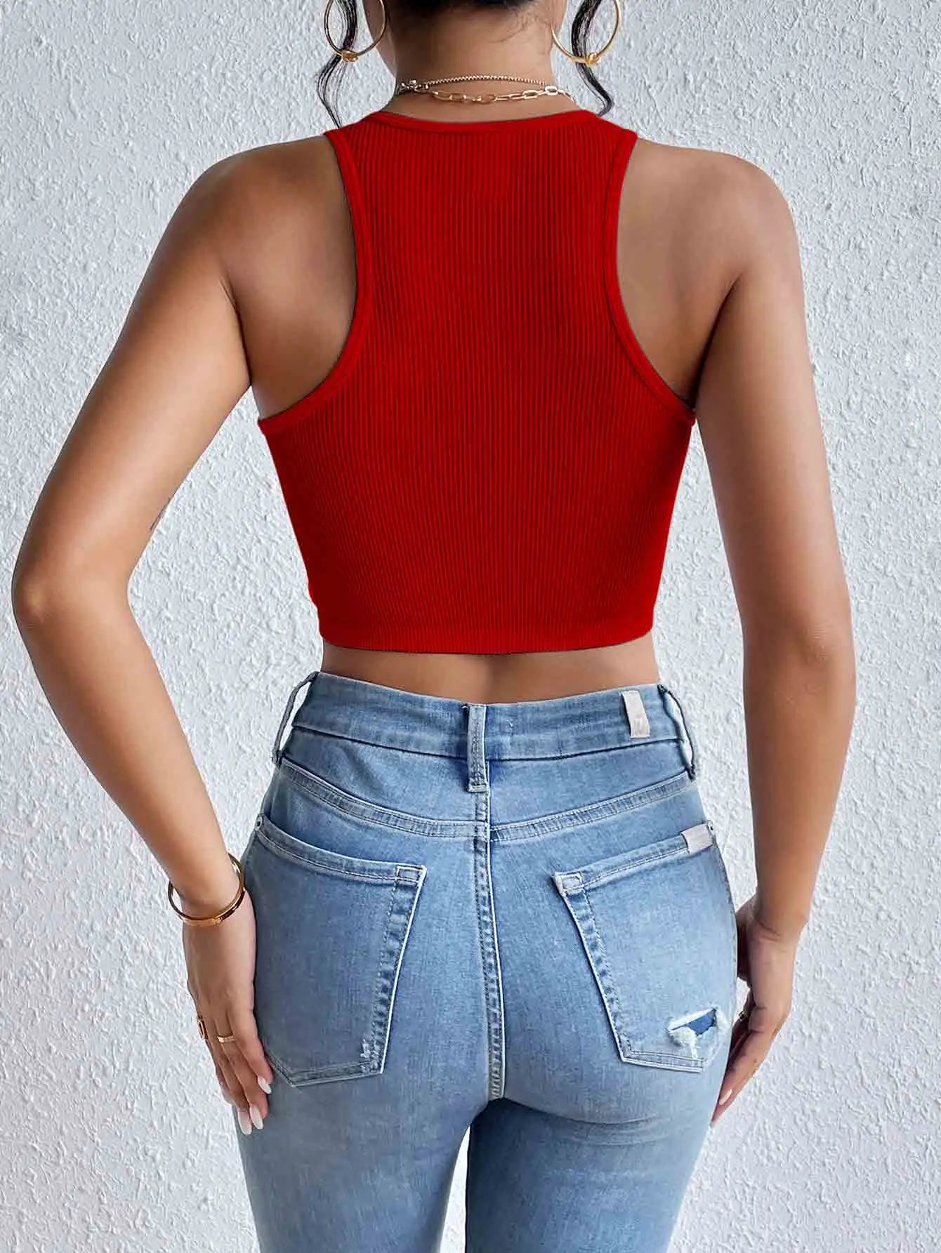 Women's Solid Ribbed Crop Tank Top Casual Sleeveless Basic Summer Top Comfortable Fit Fashionable Trendy