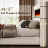Bettrahmen mit Kamin, Polsterbett mit Flügelkopfteil und 153,4 cm hohem Kopfteil, Samt-Polsterbett mit Holzlattenrost