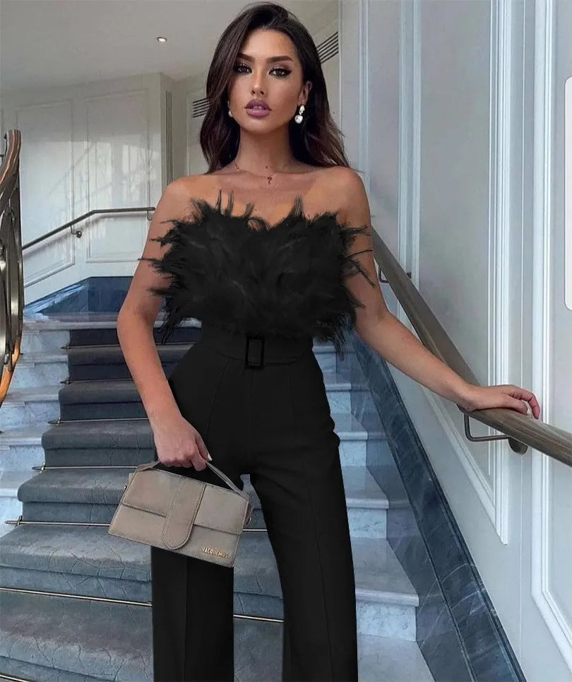Damen Sexy Jumpsuit Brustwickel Frühling Sommer Mode Weiblich Elegant Weiß Empire Lässig Gerade Lange Jumpsuits