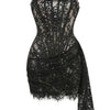 XIAOTANG Elegantes Trägerloses Spitzenkleid für Damen, sexy, modisch, schulterfrei, unregelmäßig gerafft, Bodycon, Nachtclub-Partykleid