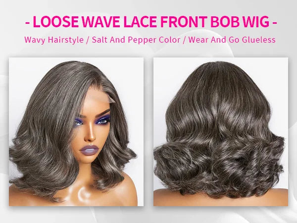 Salz-und-Pfeffer Loose Wave Lace Front Bob Perücke Echthaar Seitenscheitel 5x5 HD Verschluss Lace Perücke Ready To für schwarze Frauen