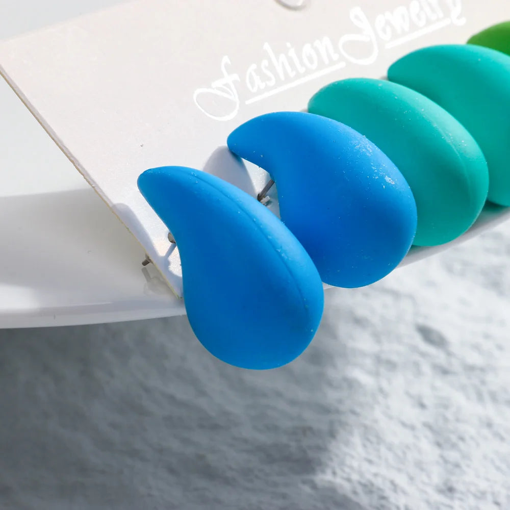 3 Pair/Set Chunky Gold Plated Waterdrop Hoop Earrings for Women Smooth Multicolour Acrylic Tear Drop Earring Lightweight Jewelry