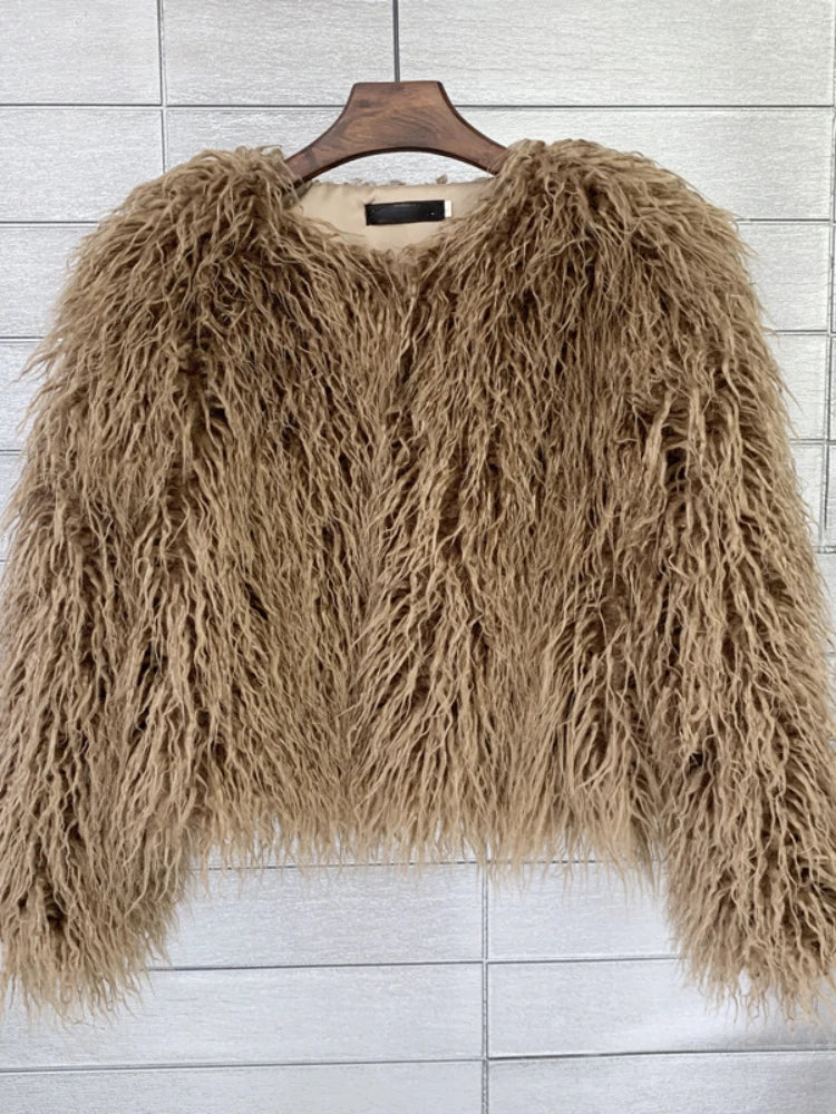 2023 Women Faux Fur Coat Autumn Winter High Quality Fluffy Short Coat Faux Fur Jacket