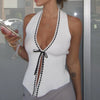 Sweet Tank Tops Women White Knit Deep V Neck Sexy 2025 Summer Ladies Soft Slim Crop Tops Female Off Shoulder Vintage Solid Vest