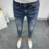 Men's Korean Style Classic Jeans 2023 New Blue Ripped Jeans for Men Fashion Trendy Summer Skinny Ripped Hole Cargo Trousers
