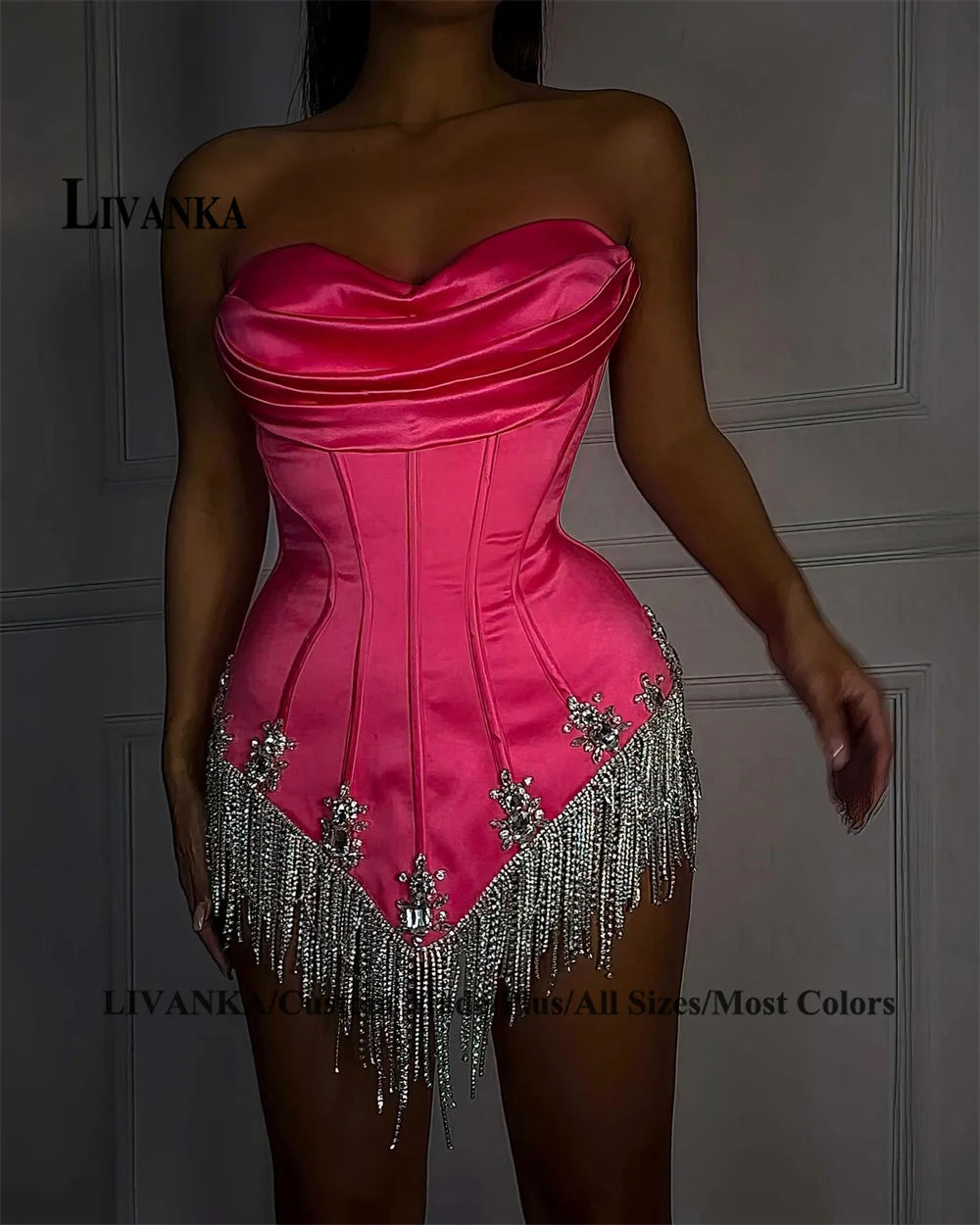LIVANKA Glittering A-line Bodycon Homecoming Dresses for Teen Sweetheart Corset Pleated Tassel Cocktail Party Gown Customized