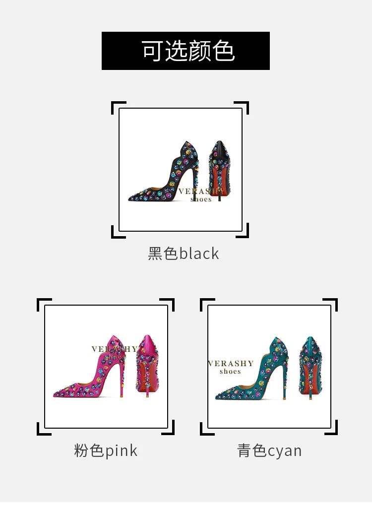 2025 Spring New High Heels Women's Embroidered Beaded Black Sexy Queen's Heel 10-12cm Pointed