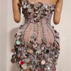 Sparkly Gold Rhinestone Sequins Sexy Strapless Mesh See Through Mini Dress Women Eveing Birthday Party Nightclub Stage Costume