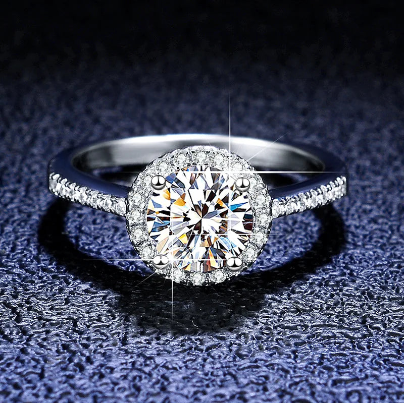 100% Moissanite Rings 1CT 2CT 3CT Brilliant Diamond Halo Engagement Rings For Women Girls Promise Gift Sterling Silver Jewelry