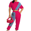 CM.YAYA Workout Denim Patchwork Women Two 2 Piece Set Outfit Sweatsuit 2022 T-shirt and Jogger Pants Matching Set Tracksuit