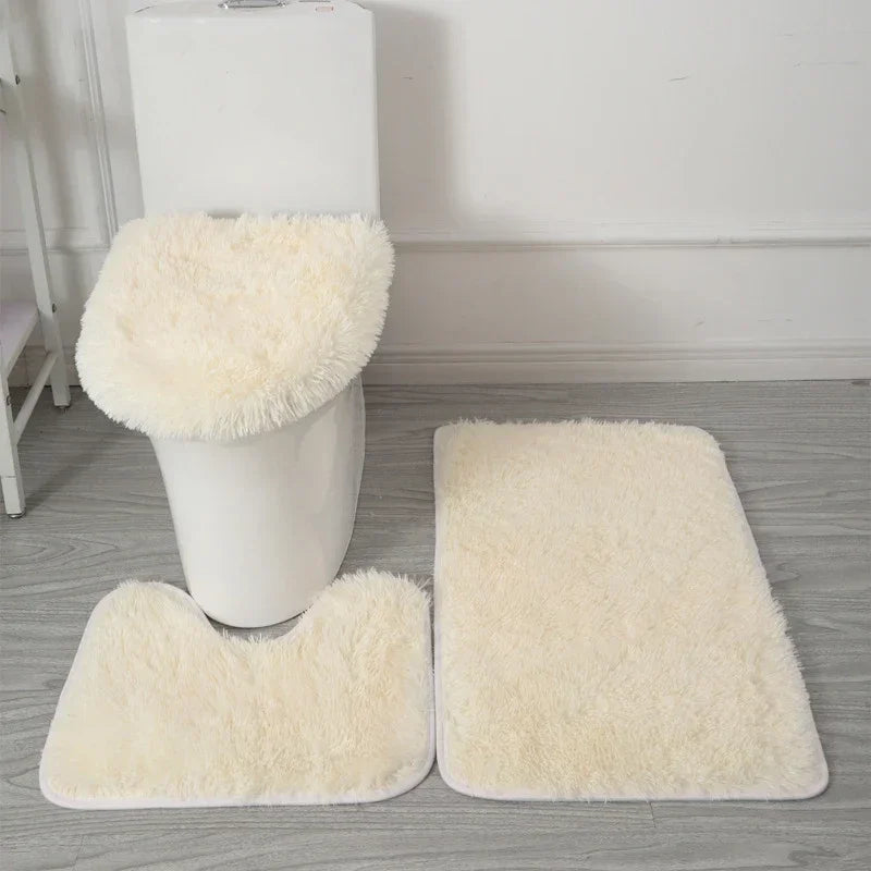 3er-Set einfarbige Heimteppiche Toilettendeckelbezug Teppich-Set rutschfeste Fußmatte für Badezimmerboden Badteppich Fußmatte