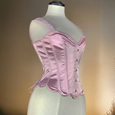 Women Tight Corset Vest Bustier Overbust Petal Bodice Lace Up Boned Shaping Tops Pink Costume Crops With 5 Buckles Party Wedding