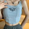 Women Embroid Letter Tank Tops With Bra Pad Casual Camis Y2K Crop Tops For Women Shoulder Belt Iron Ring Tank Tops
