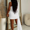Temperament Women's Dresses Sexy Single Shoulder Feather Patchwork Long Straps Mini Dress Chic Solid Bodycon Party Dress Outfits
