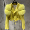 GO BALLISTIC YA Ladies' Genuine Leather Jacket with Fur Sleeve Women's Natural Lambskin Outfit
