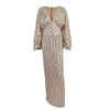Women Sequins Splice Dress V Neck Full Sleeve A Line Evening Dresses Party Solid High Waist Long Skirts Office Lady Prom