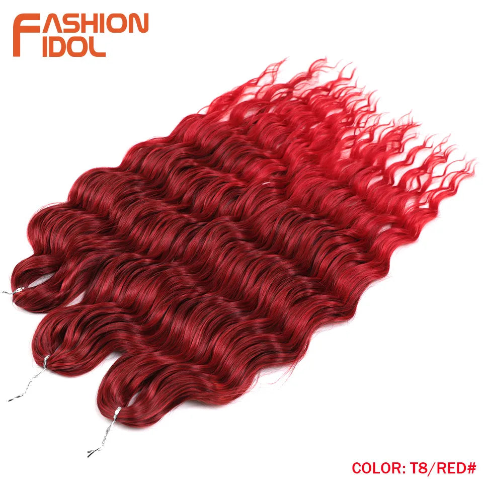 FASHION IDOL 24-Zoll Häkelhaar Synthetische Wasserwelle Flechthaarverlängerungen Ombré Regenbogenfarbe Kunsthaar Deep Wave Lockenhaar