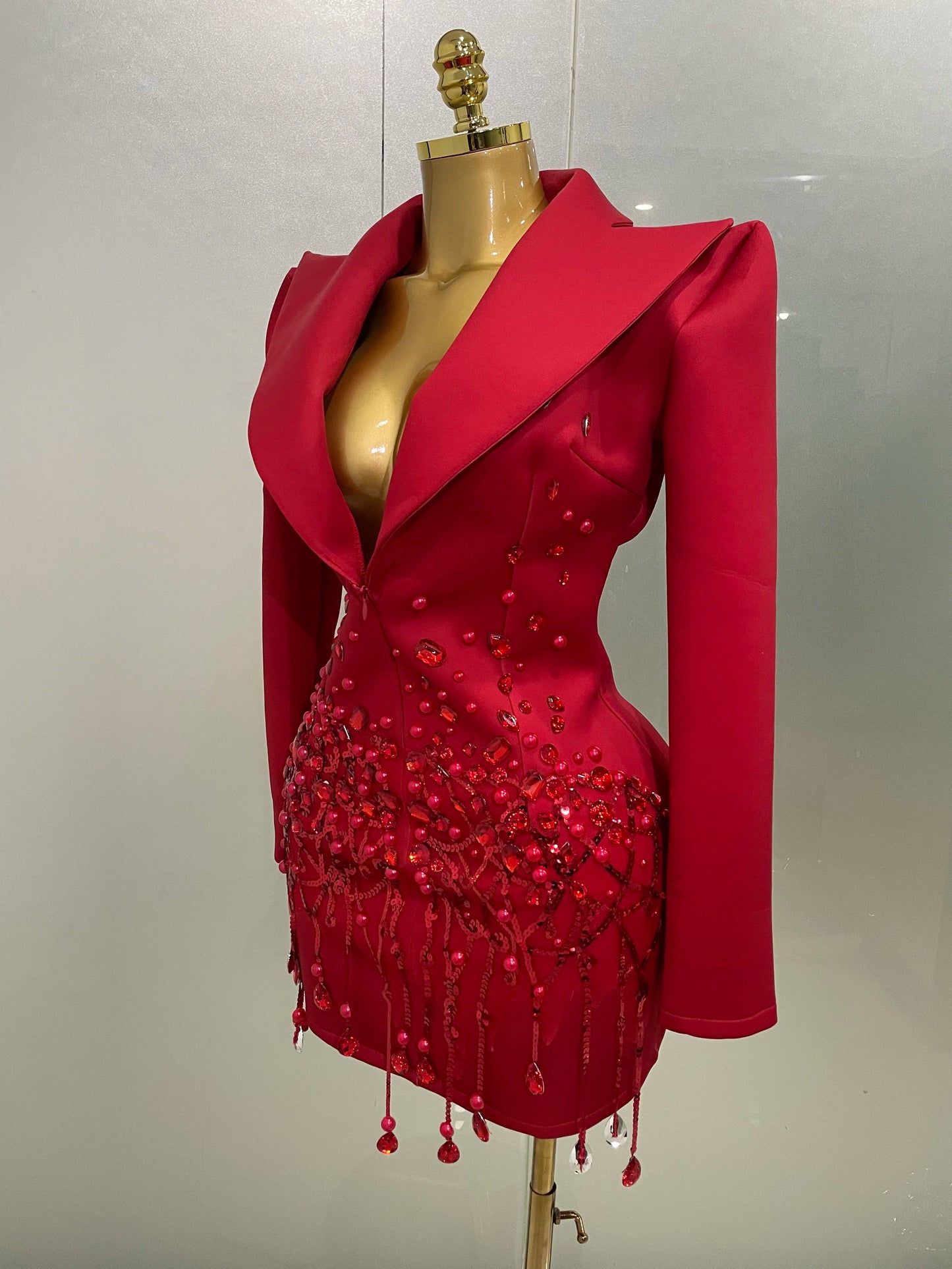 Glitzernde Kristallketten Perlen Langarm Minikleid 2025 Damen Geburtstag Abendparty Nachtclub Outfit Sängerin Hochzeitskostüm