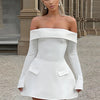 BKQU Elegant Solid Backless Mini Dress Women High Waist Fashion Long Sleeve Slim A-line Dresses 2024 Autumn Party Evening Dress