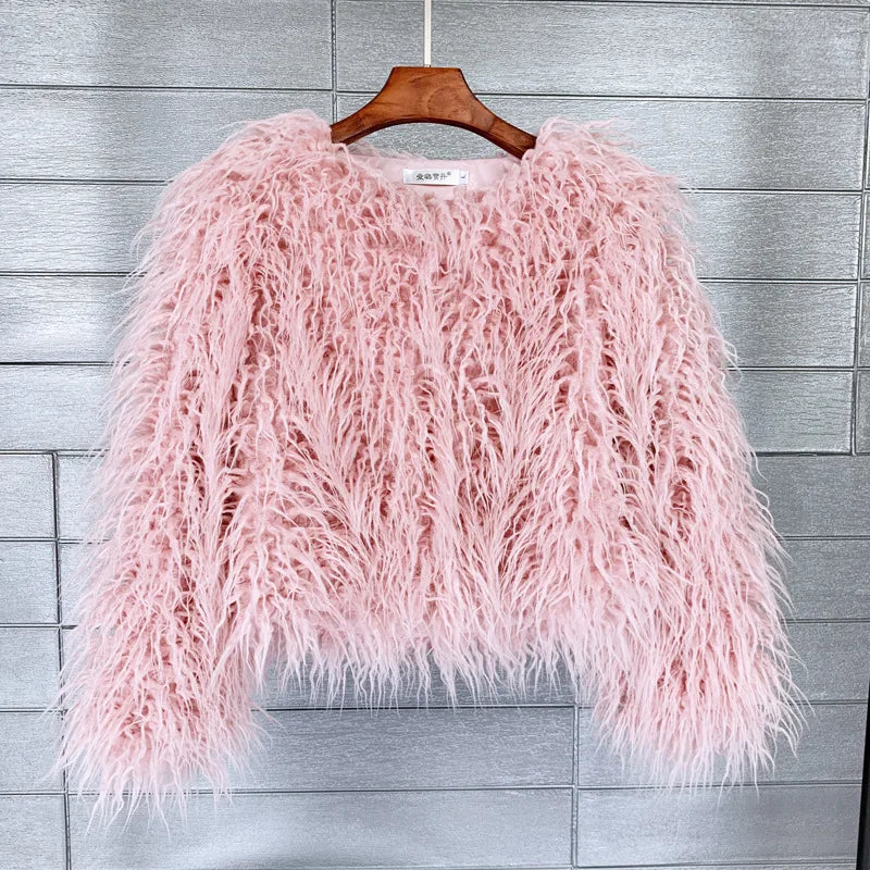 2023 Women Faux Fur Coat Autumn Winter High Quality Fluffy Short Coat Faux Fur Jacket