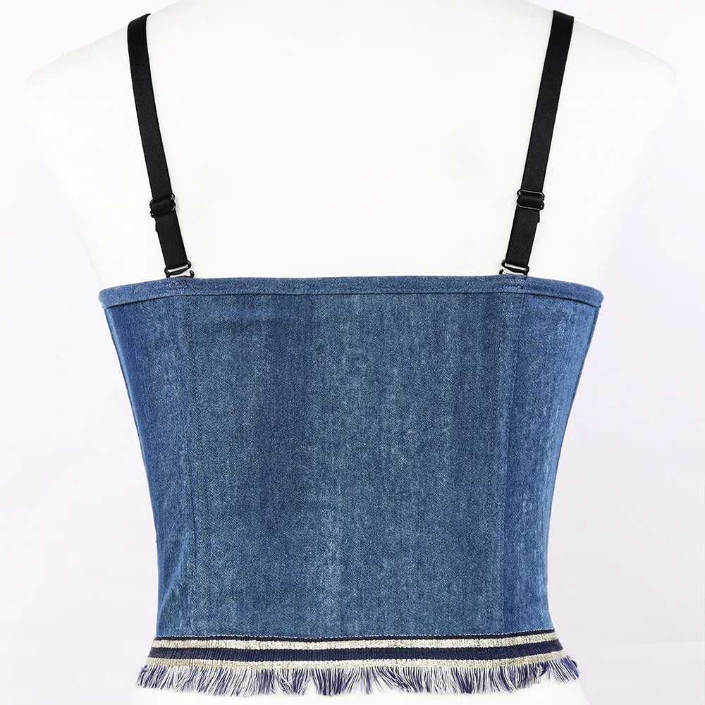 Irene Tinnie Sexy Cute Loch Cartoon Dekoration Push Up Bustier Damen Jeans Bralette Cropped Top Weste Große Größe